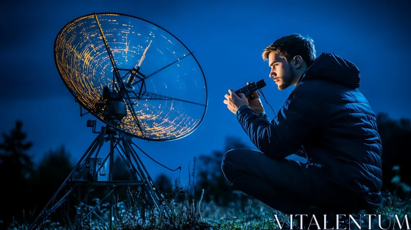 Night Watch: Man with Satellite Dish AI Image