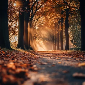 Autumnal Forest Trail with Sunlight