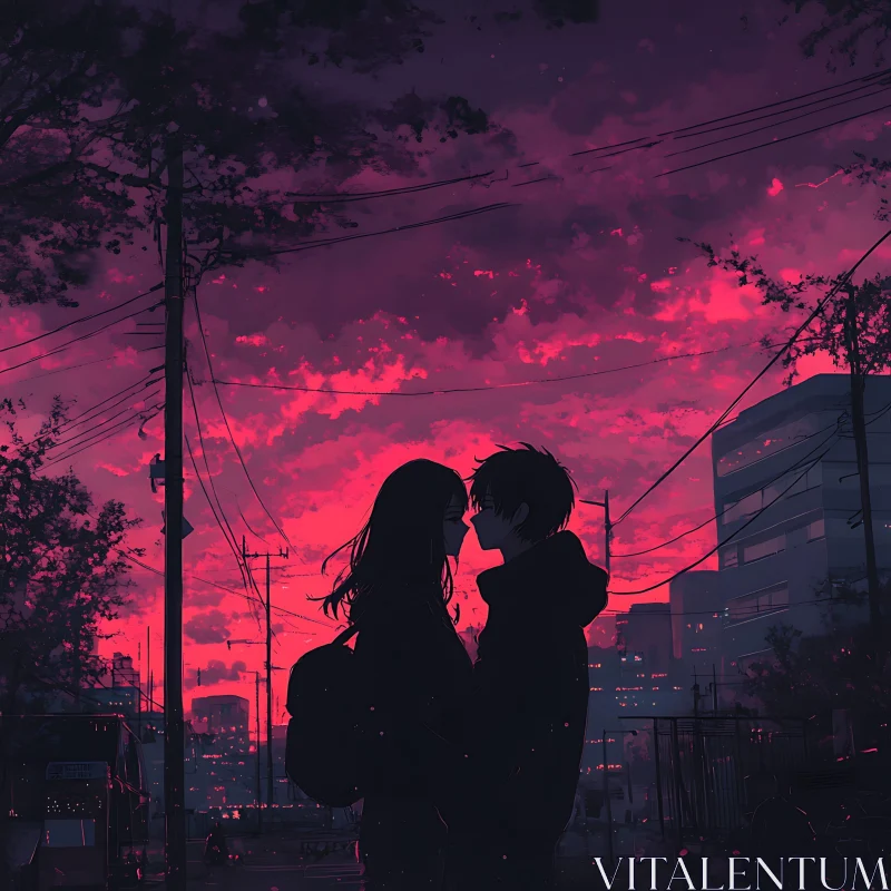 Anime Lovers' Intimate Sunset Moment AI Image