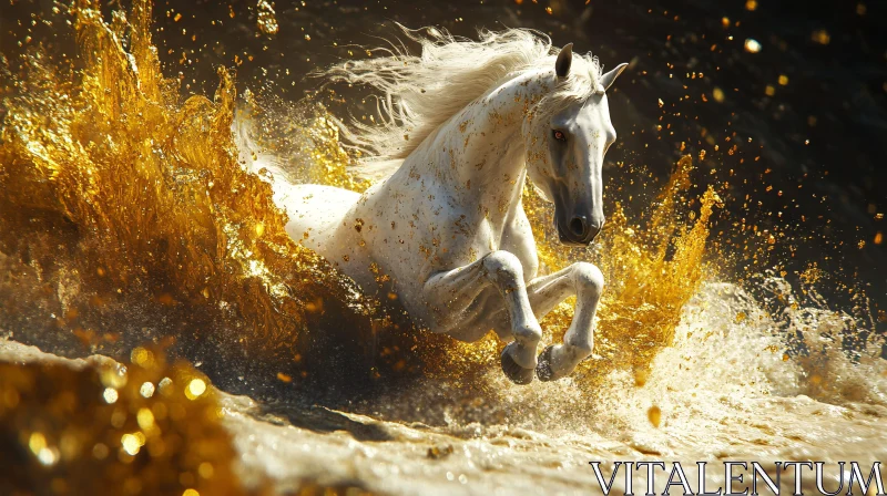 AI ART White Horse in Motion Through Shimmering Water