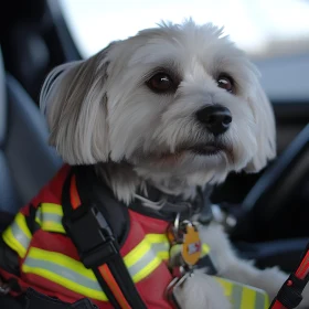 Cute Pet Dog in Firefighter Vest