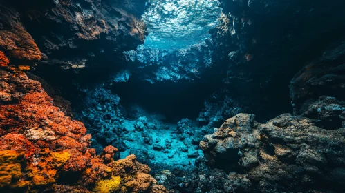 Vibrant Underwater Coral Cave