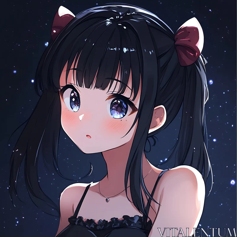 Anime Girl with Black Hair and Stars AI Image