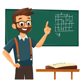 Cartoon Teacher Explaining Math on Chalkboard