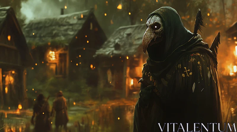 AI ART Mysterious Plague Doctor in Old Village