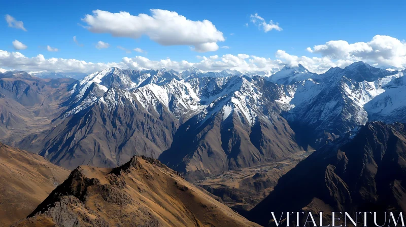 Snowy Mountain Peaks Under Blue Sky AI Image