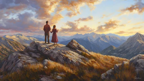 Couple Gazing at Mountain Sunset