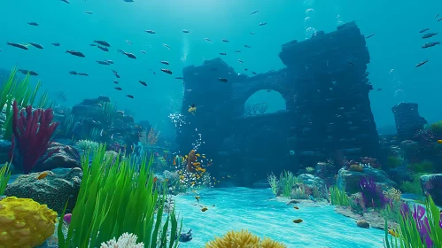 Underwater Ruins and Sea Life