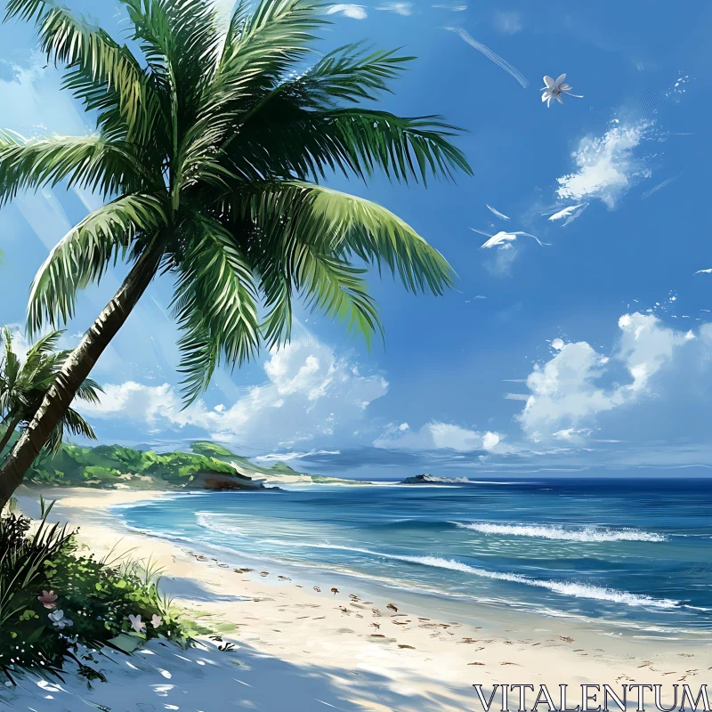 AI ART Tranquil Beach Scene with Azure Sky