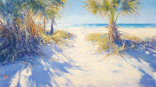 Seaside Palms and Sandy Path Art