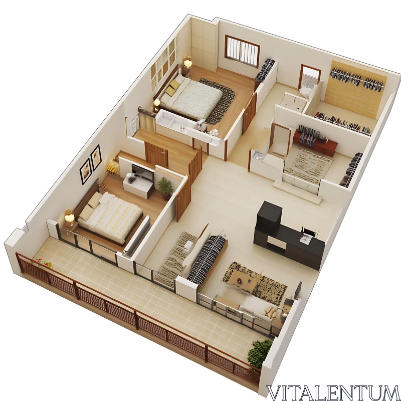 AI ART Contemporary Apartment 3D Floor Plan