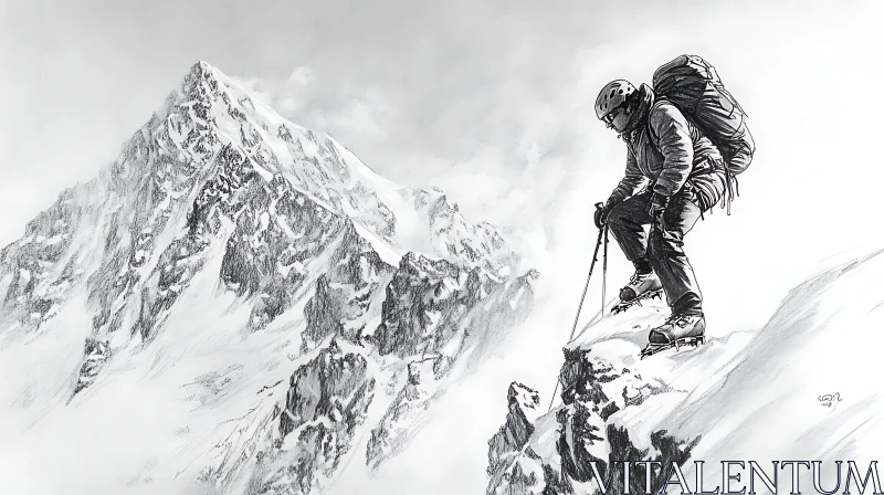 AI ART Ascent to the Summit: Monochrome Mountain Drawing