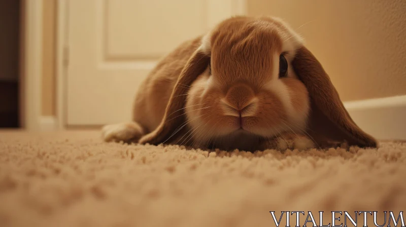 Gentle Bunny on a Beige Carpet AI Image