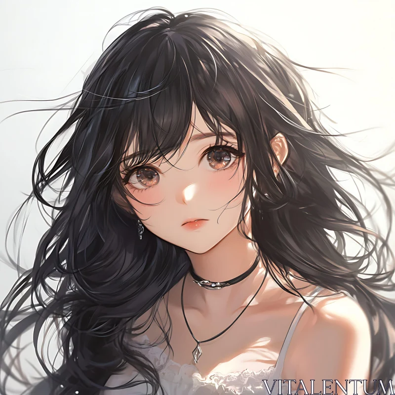 Portrait of Anime Girl with Dark Hair AI Image