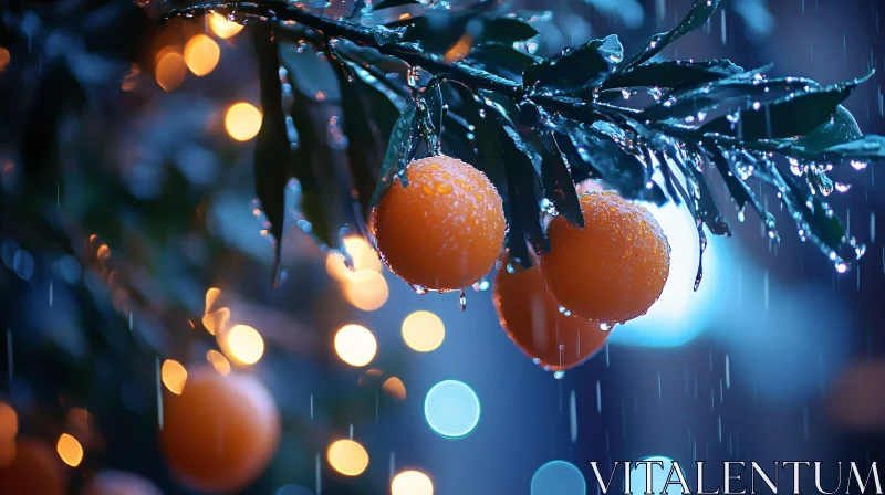 Citrus Fruit with Raindrops and Bokeh Background AI Image