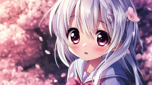 Anime Girl Amidst Cherry Blossoms