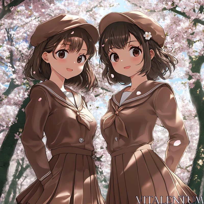 Springtime Anime Art with Cherry Blossoms AI Image