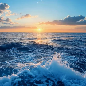 Sunset Over the Ocean Waves
