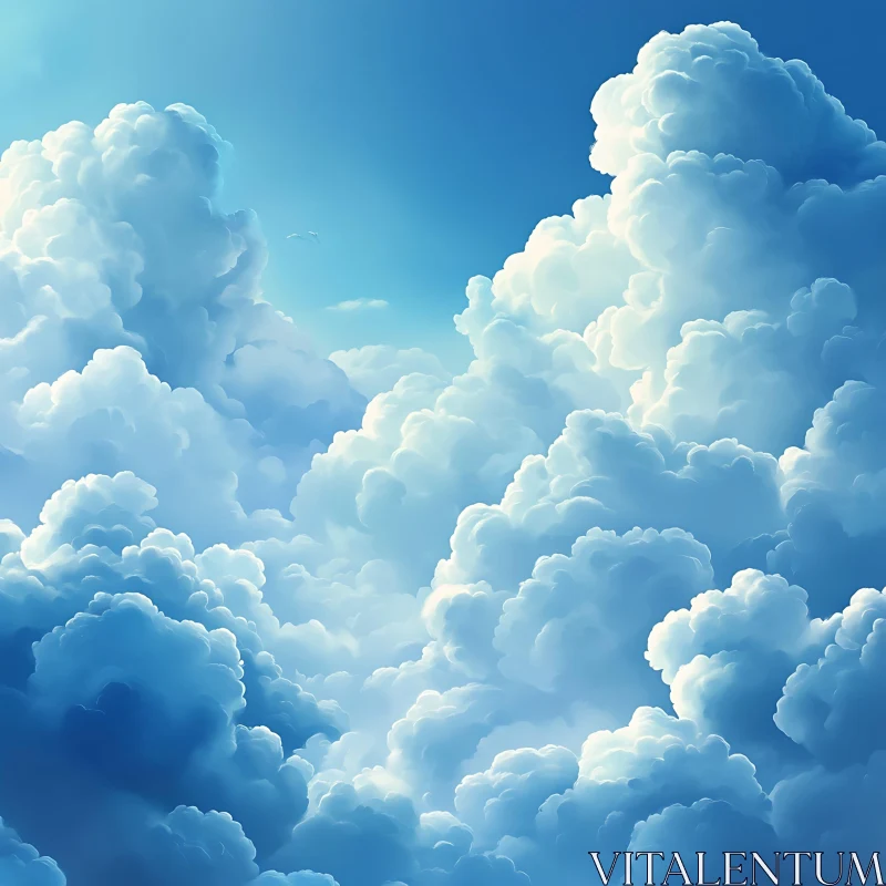 Fluffy Clouds in a Clear Blue Sky AI Image