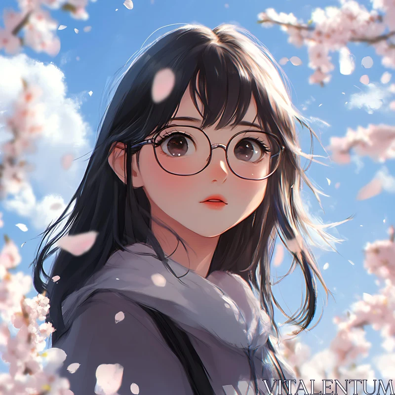 Anime Portrait of a Girl in Blossoming Spring AI Image