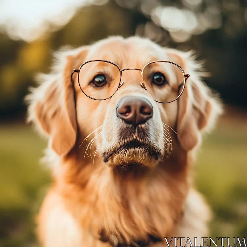 AI ART Golden Retriever with Glasses in Nature