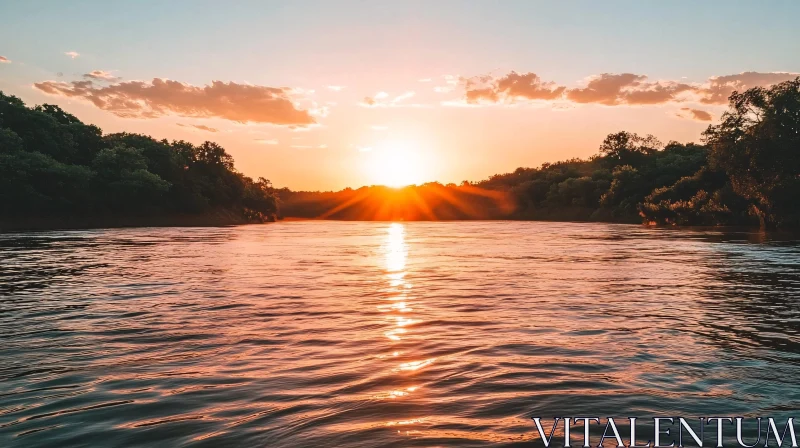 Golden Sunset on a Calm Lake AI Image