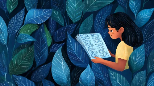 Illustration of Girl Reading in Nature