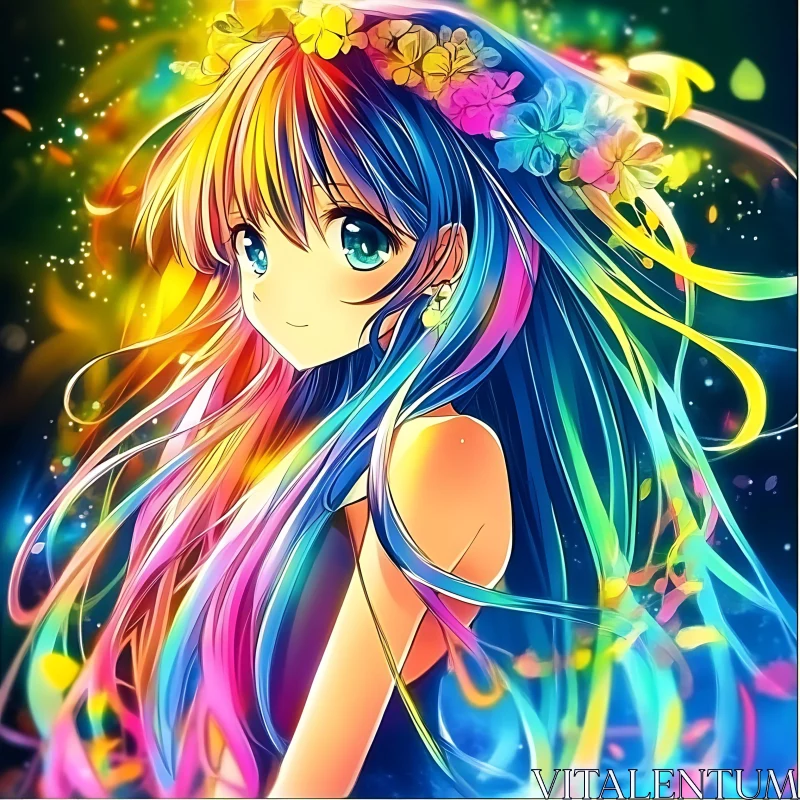 AI ART Colorful Anime Art with Floral Elements