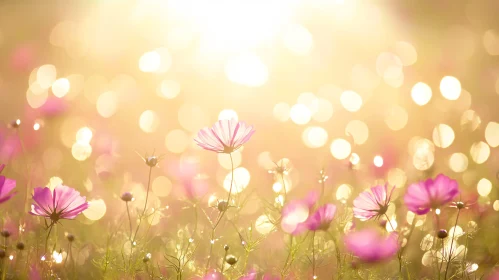 Sunlit Flower Field with Bokeh Effect