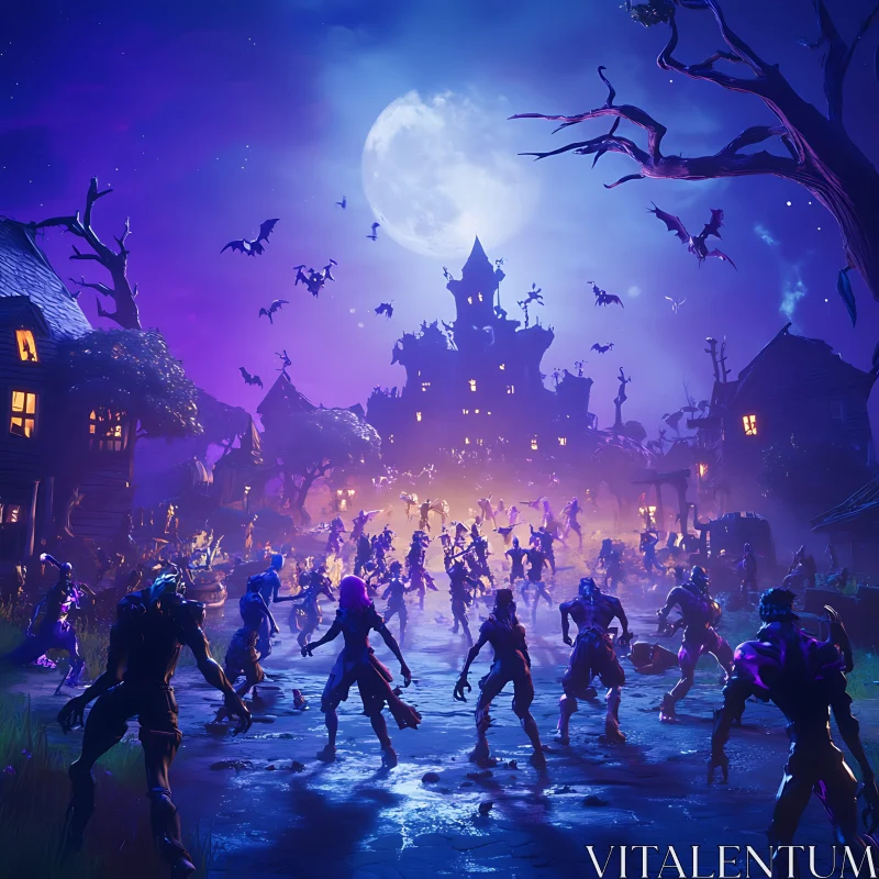 Full Moon Halloween Night AI Image