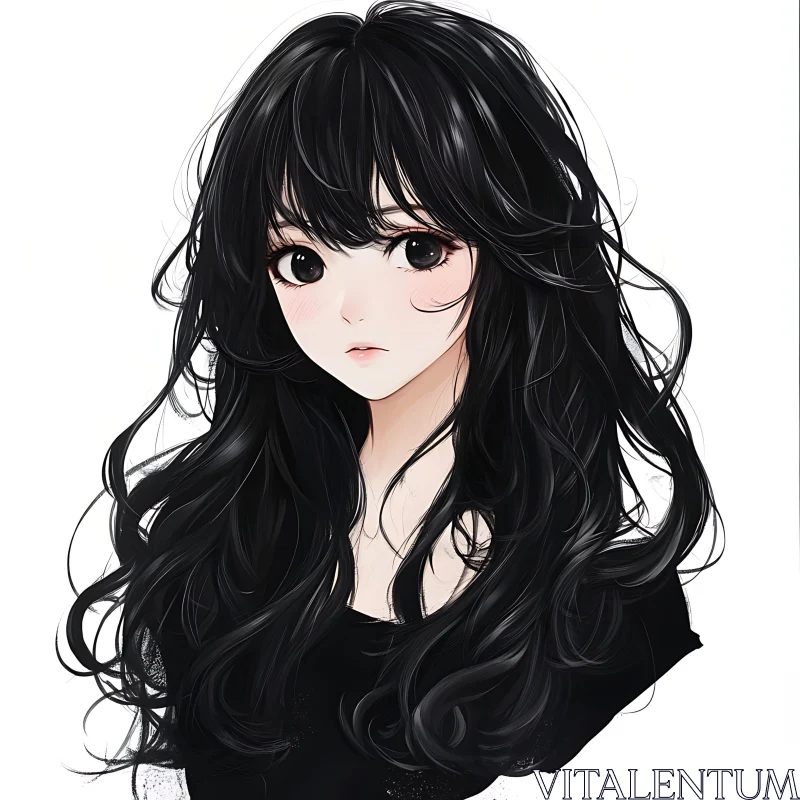 Anime Girl with Flowing Black Hair AI Image