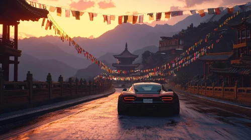 Sports Car Journey at Sunset