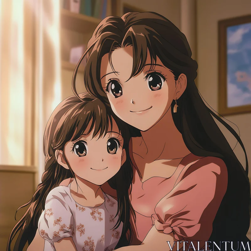 Anime Mother and Daughter Bonding Art AI Image