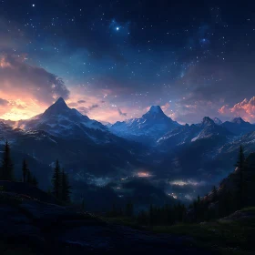 Night Sky Mountain Range Landscape