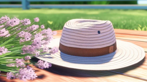 Delicate Hat Resting on Vibrant Flowers - Photorealistic Rendering