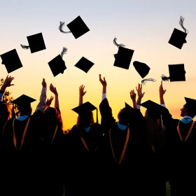 Graduation Caps Tossed in Joyful Celebration
