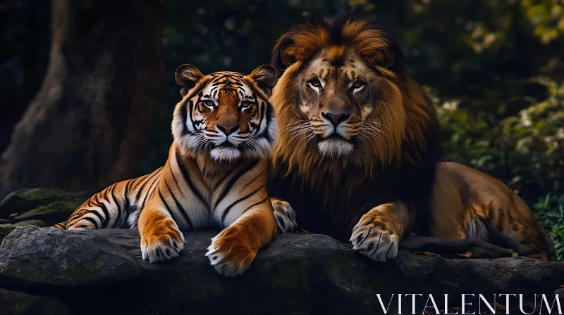 Regal Lion and Tiger Portrait AI Image