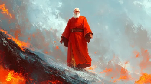 Man in Red Robe on Burning Mountain