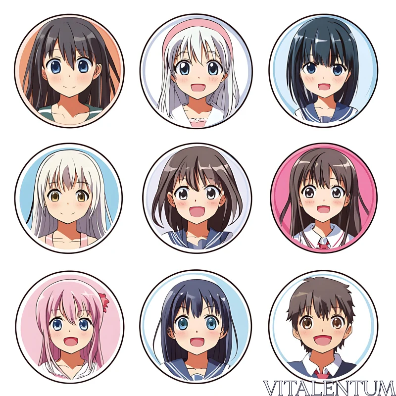 Diverse Anime Faces in Round Portraits AI Image