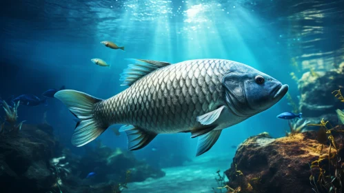 Underwater Sunlit Fish - A Realistic Metallic Artwork