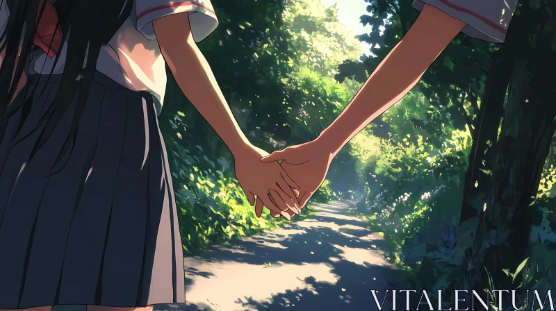 Romantic Anime Scene in Sunlit Forest AI Image