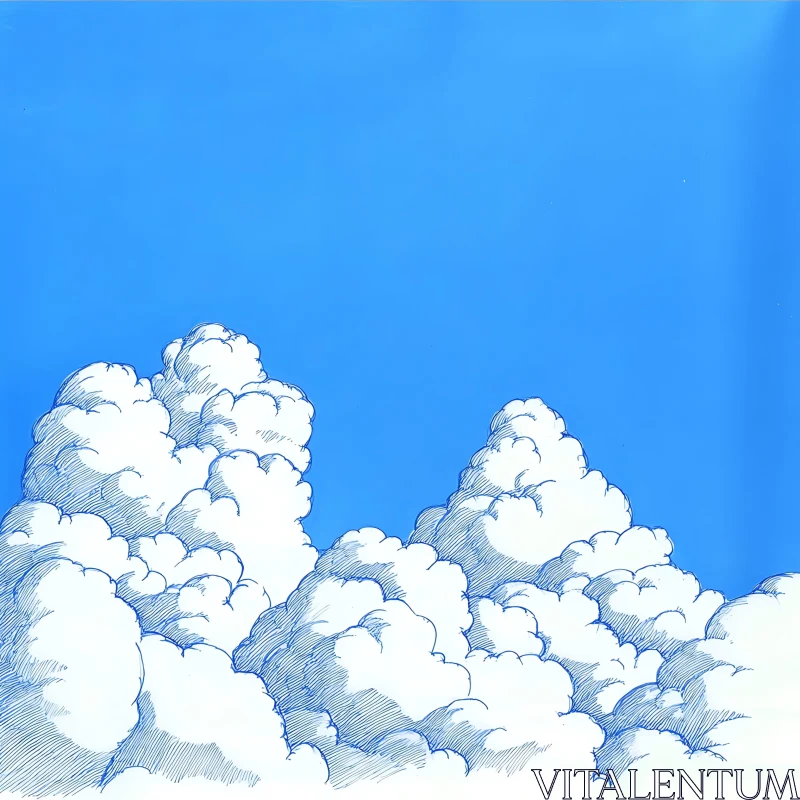 Serene Cloud Sketch in Blue Sky AI Image