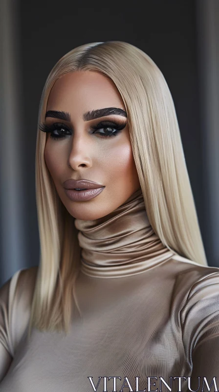 Glamorous Kim Kardashian Portrait in Beige Outfit AI Image