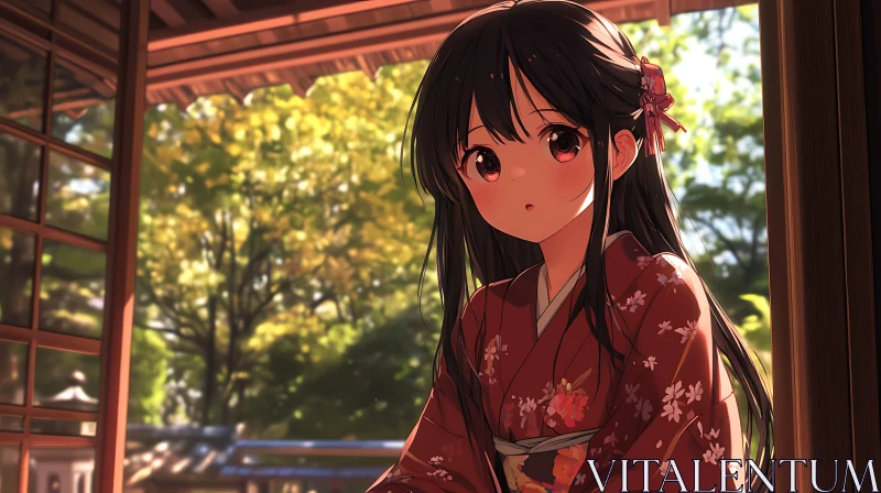 Japanese Anime Girl in Kimono AI Image