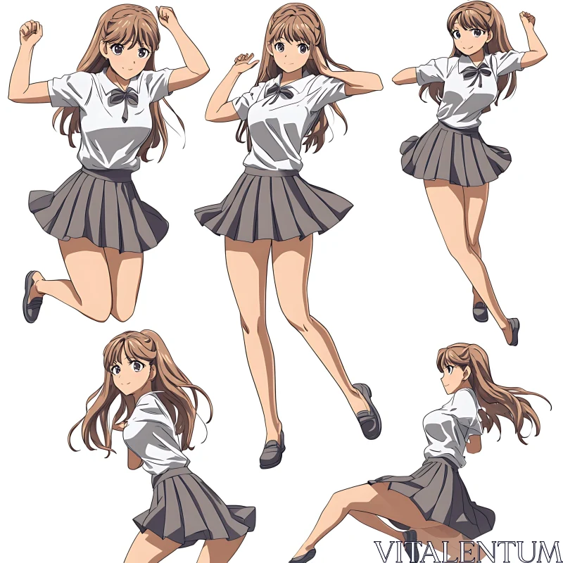 Anime Character Design - School Uniform Poses AI Image