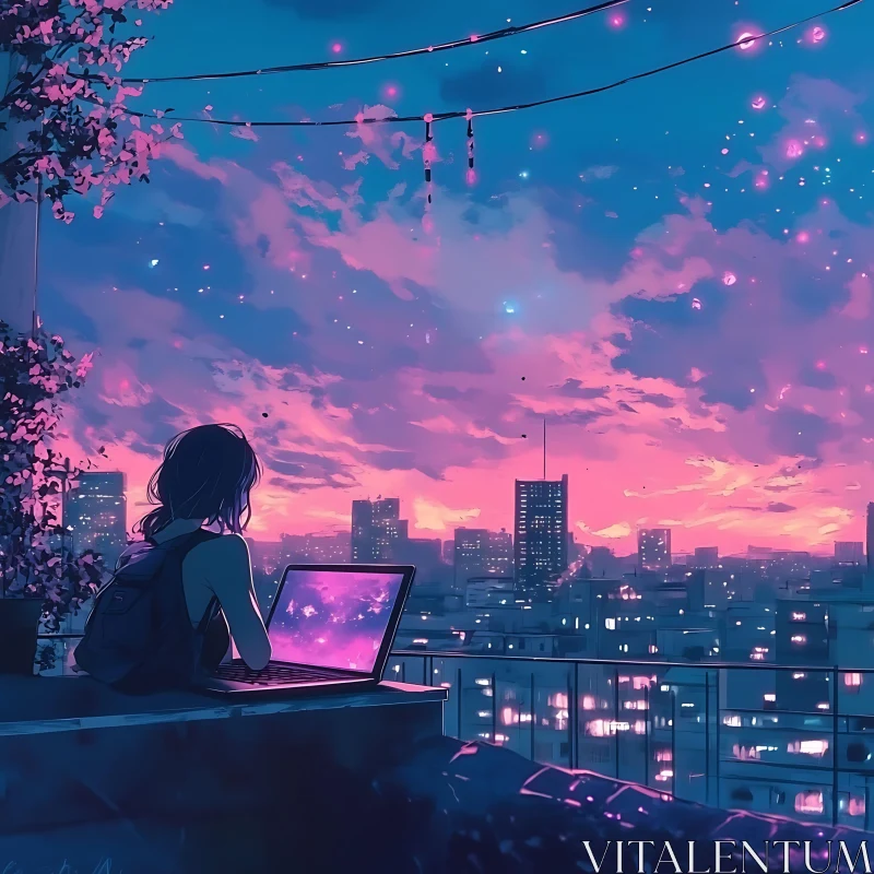 Anime Image of Rooftop Sunset AI Image