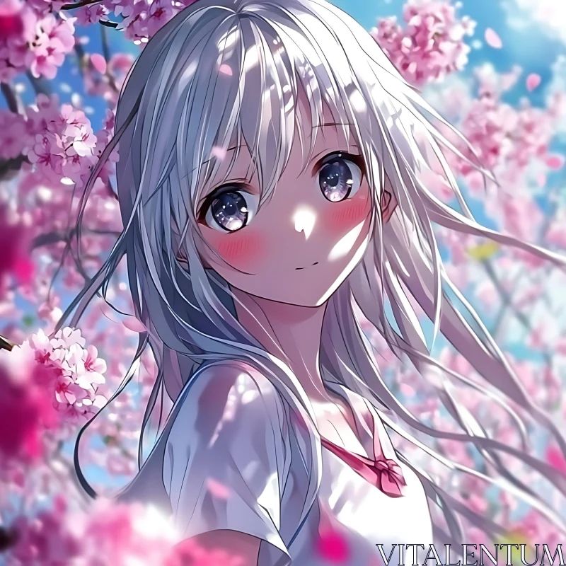 Anime Girl in Spring Blossoms AI Image