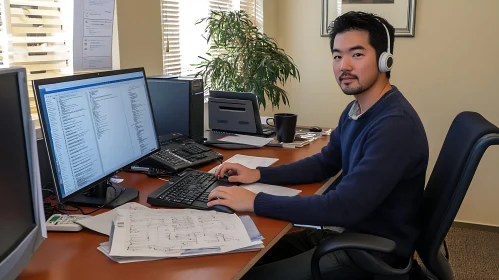 Office Worker at Desk with Computer