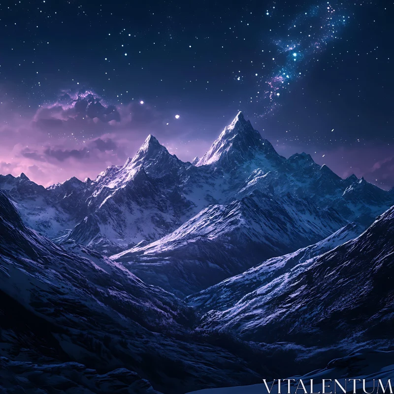 AI ART Snowy Mountains at Night