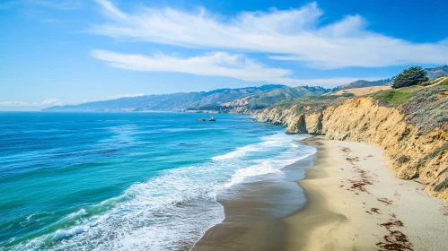 Coastal Serenity: Ocean Meets Sandy Shore